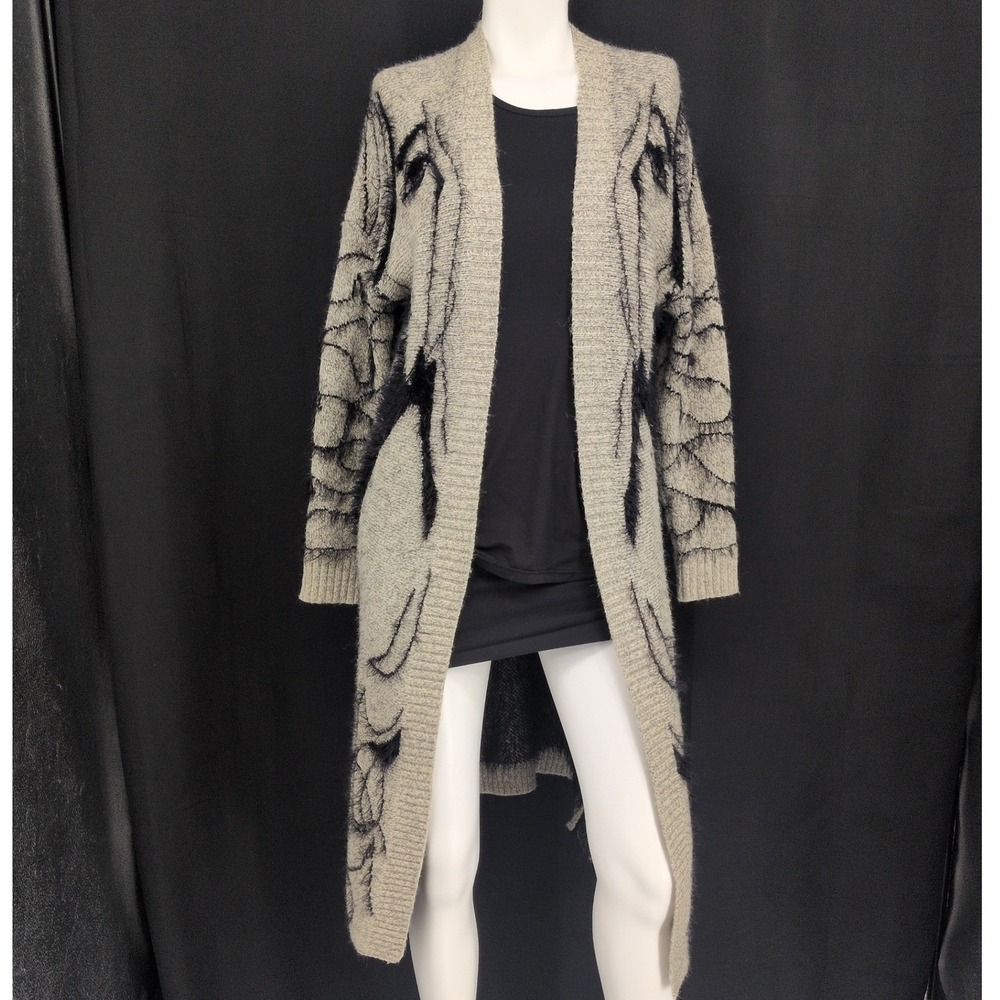 Fuzzy Knit Duster Cardigan Woman Face Graphic Artsy Avant Garde Statement S/M - Picture 2 of 9